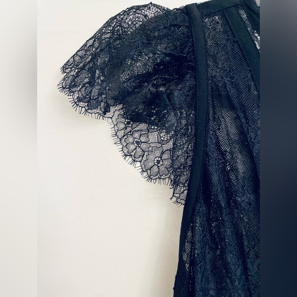 New! Sandro Davin Elegant Mini Black Satin Lace Dress Holiday Party T2/Medium - Picture 10 of 14